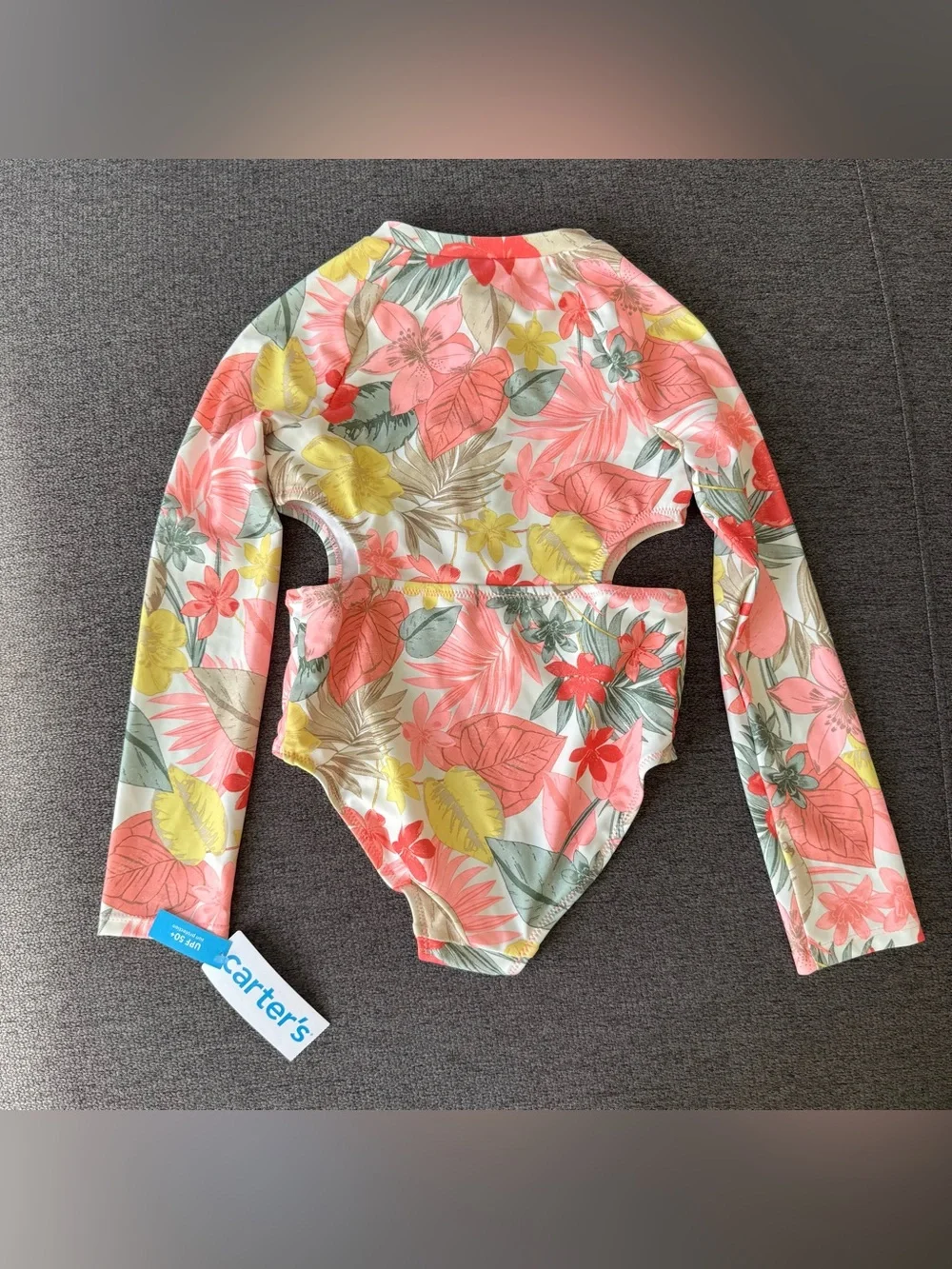 Carter’s Swimsuit Long Sleeve Floral Rash Guard One-Piece Pink Yellow UPF 50+